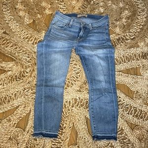 7 for All Man Kind light blue denim with raw cropped leg